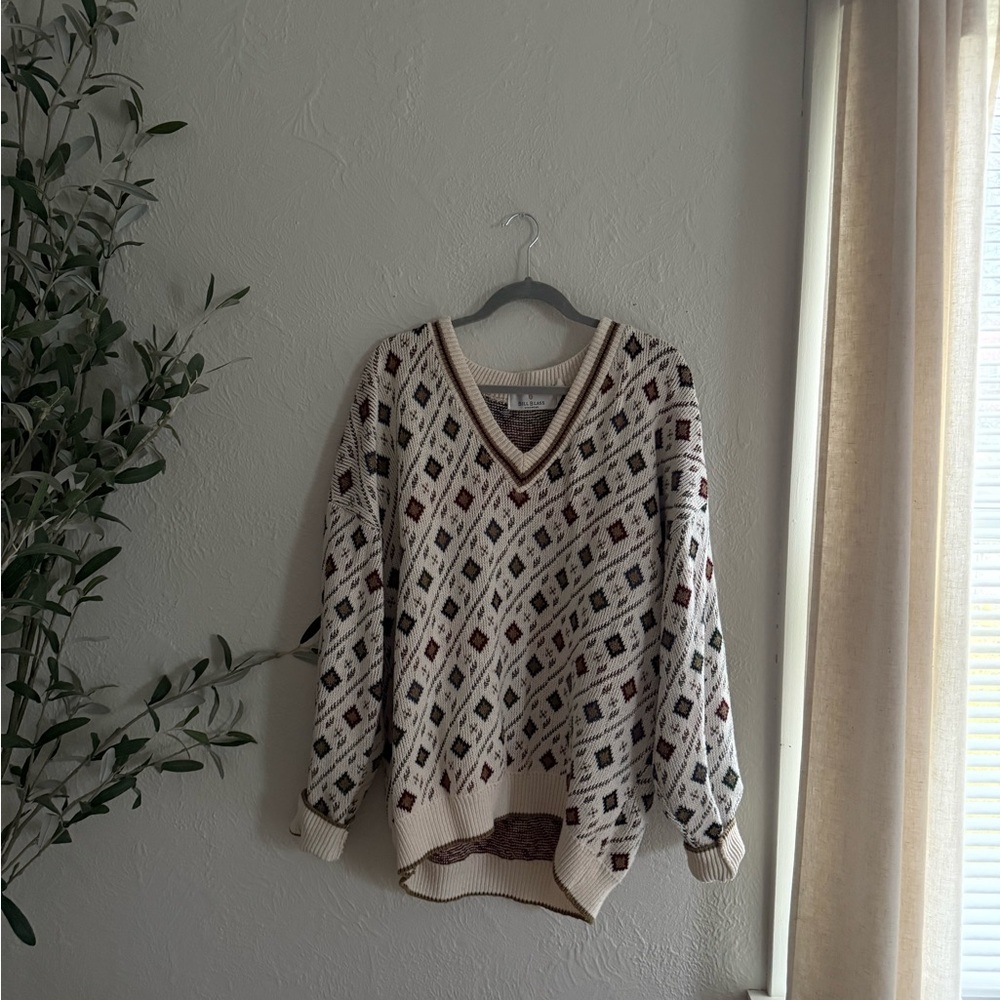 Retro Argyle Men's Cream Patterned Sweater